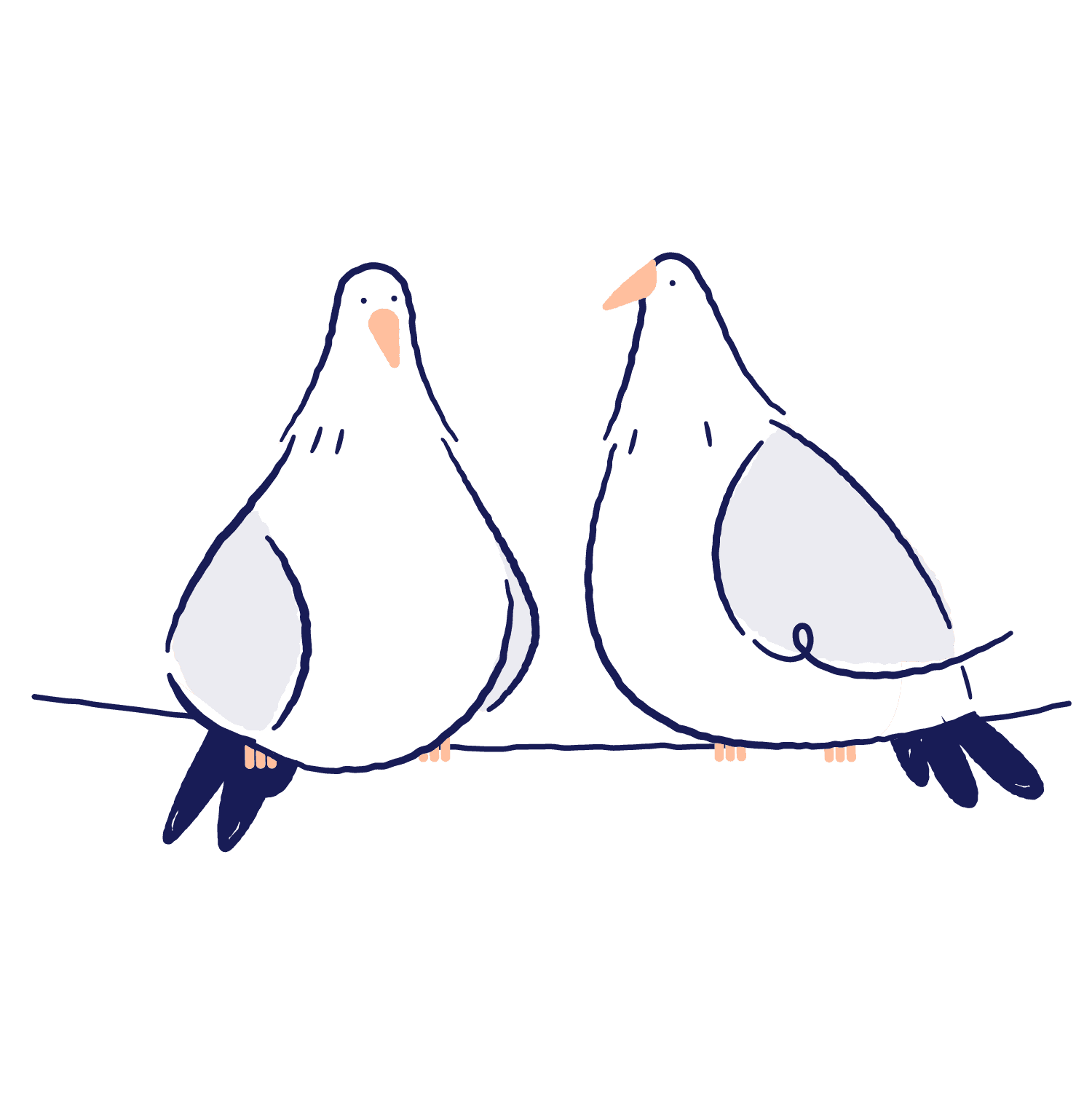 Illustrasjon av to duer som sitter mot hverandre